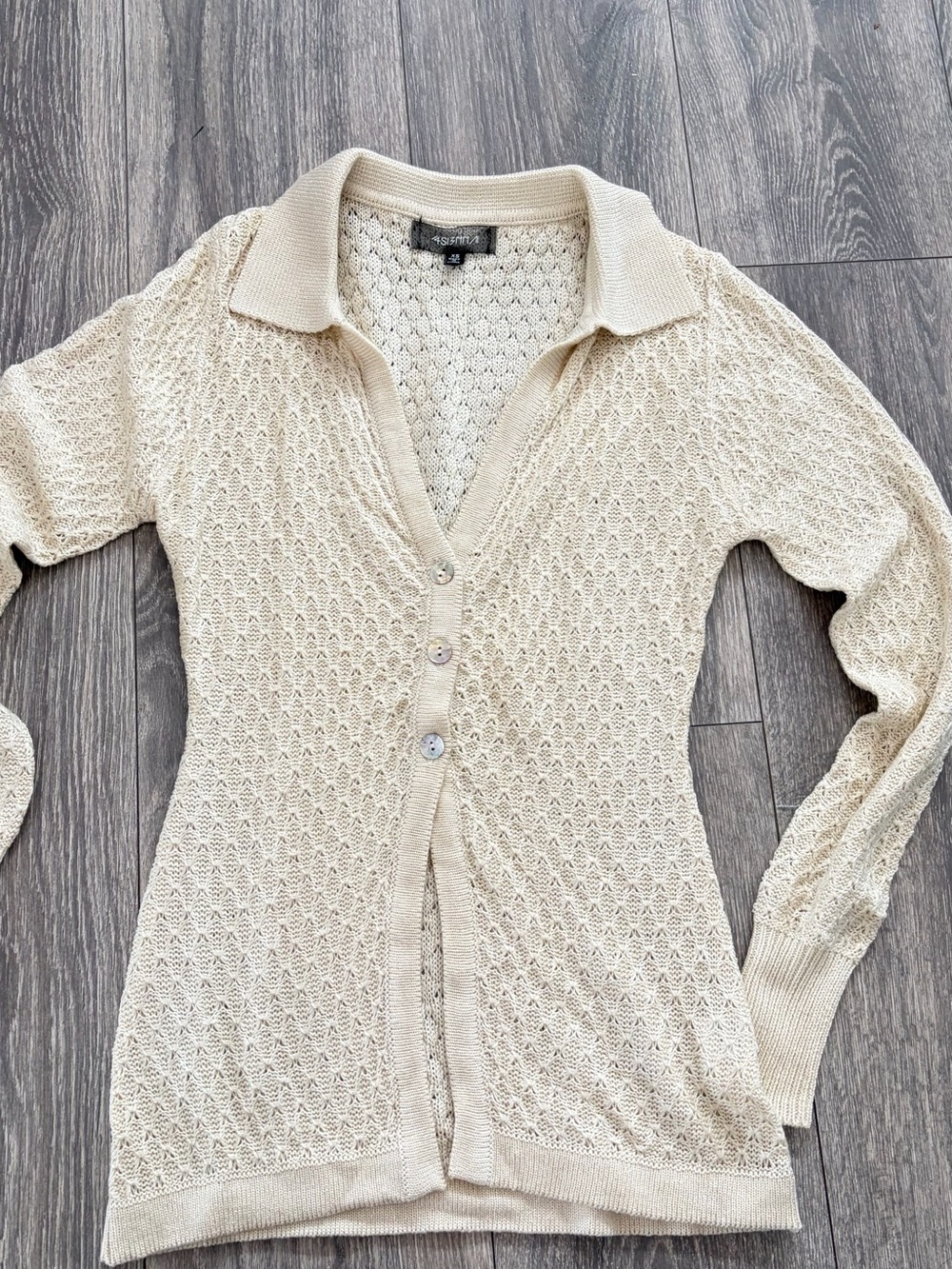 4SI3NNA Cream Openwork Knit Button-Up Cardigan